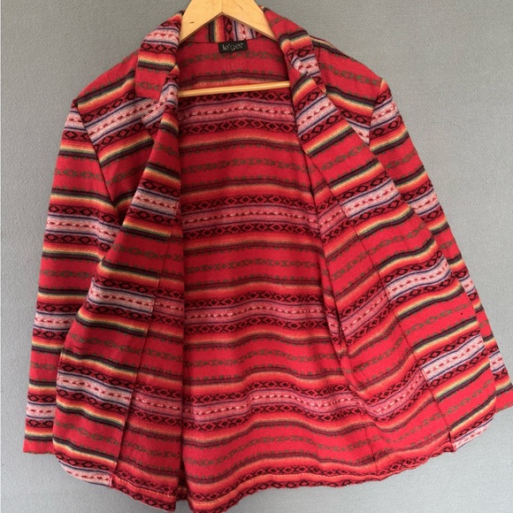 Vintage 90s Léger Southwestern Blanket Blazer Jacket lightweight - Picture 4 of 10
